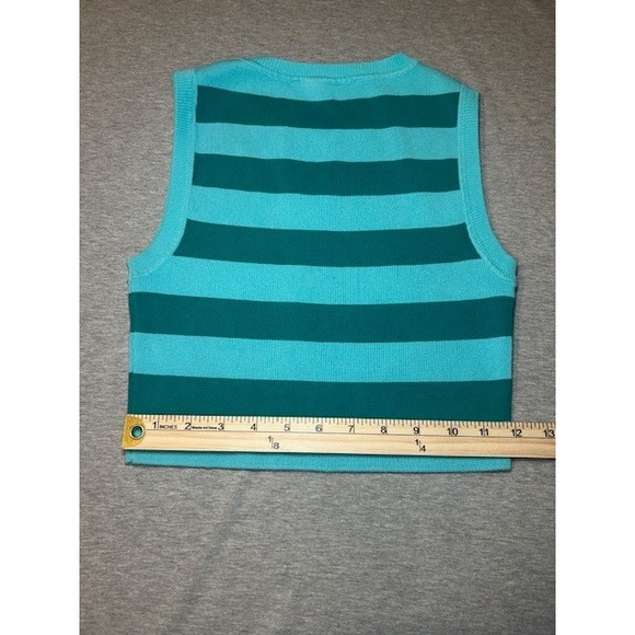 ZARA Women's Striped Sleeveless Knit Crop Top Blue Teal Size Medium - Picture 6 of 9